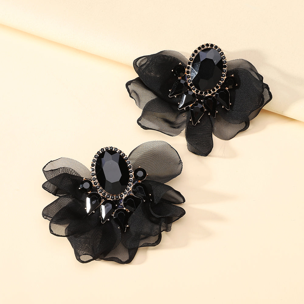 Handmade Coloful Glass Chiffon Flower Stud Earrings For Women Bold Fashion Jewelry Party Prom Vacation Vera Lux