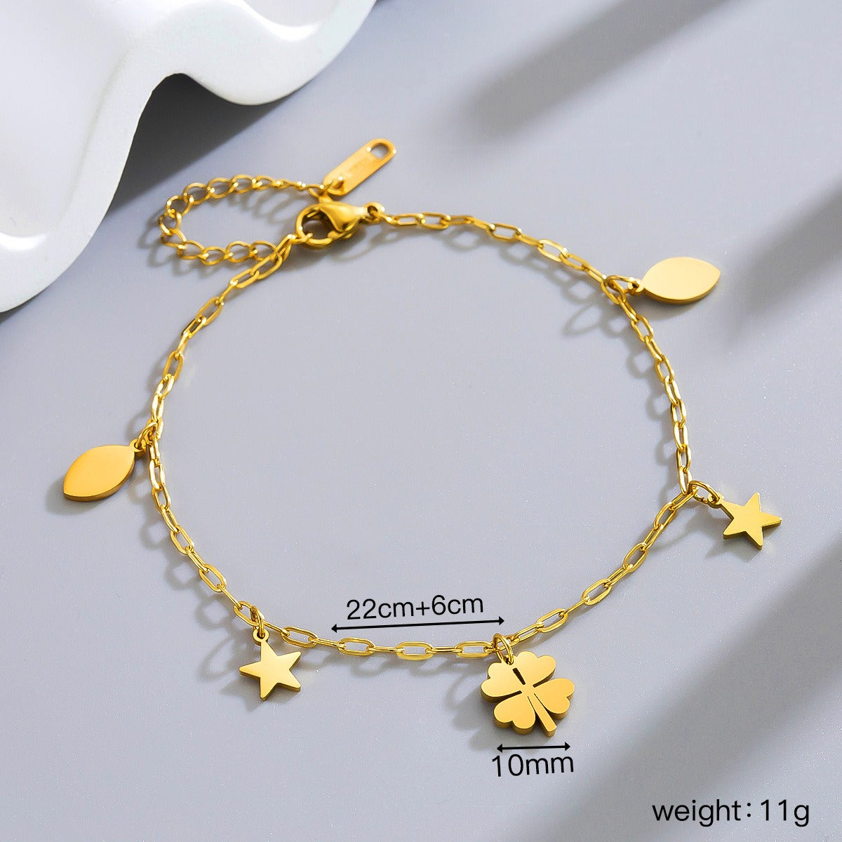 18k gold-plated four-petal bell flower pendant titanium steel anklet Vera Lux
