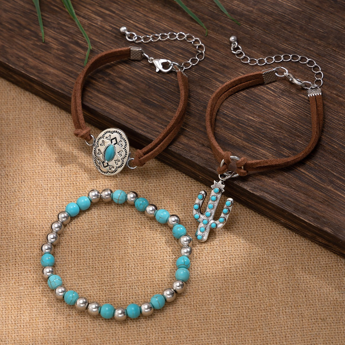 Imitation Turquoise Cactus Tag Bracelet Set Vera Lux