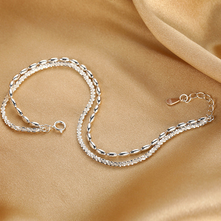 S925 Sterling Silver Starry Bead Double Layer Bracelet For Women, Shimmering Rice Bead Design, INS Style Luxury Senior Sense Jewelry Vera Lux