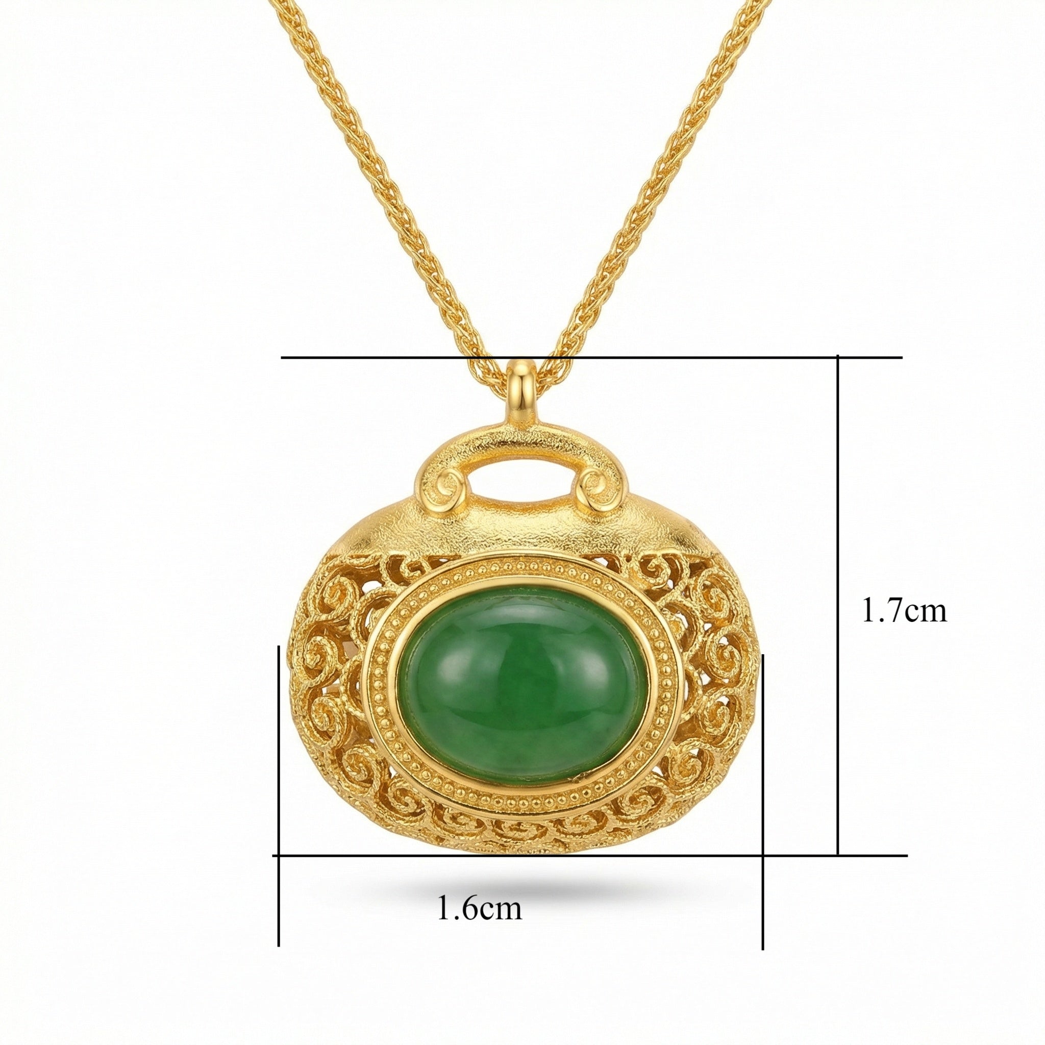 925 Sterling Silver Elegant Filigree Green Jadeite Pendant Necklace with Intricate Textured Metallic Detail Vera Lux