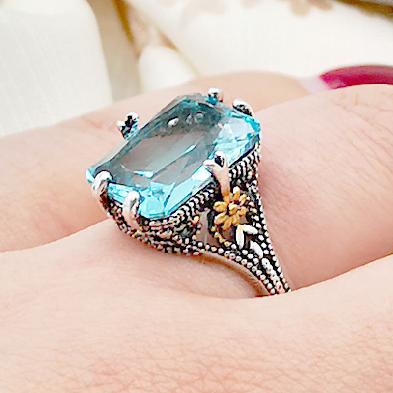 Sapphire-blue Topaz Ring With Gold Plating Vera Lux