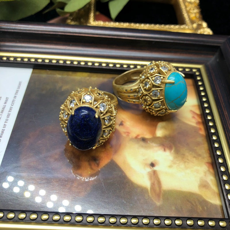 Retro Luxe Lapis Lazuli Turquoise Ring Vera Lux