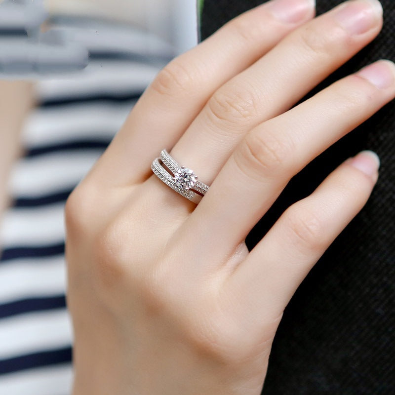 Micro Pave Ring Set With Simulated Heart & Arrow Zirconia, Luxury Proposal Ring For Women Vera Lux