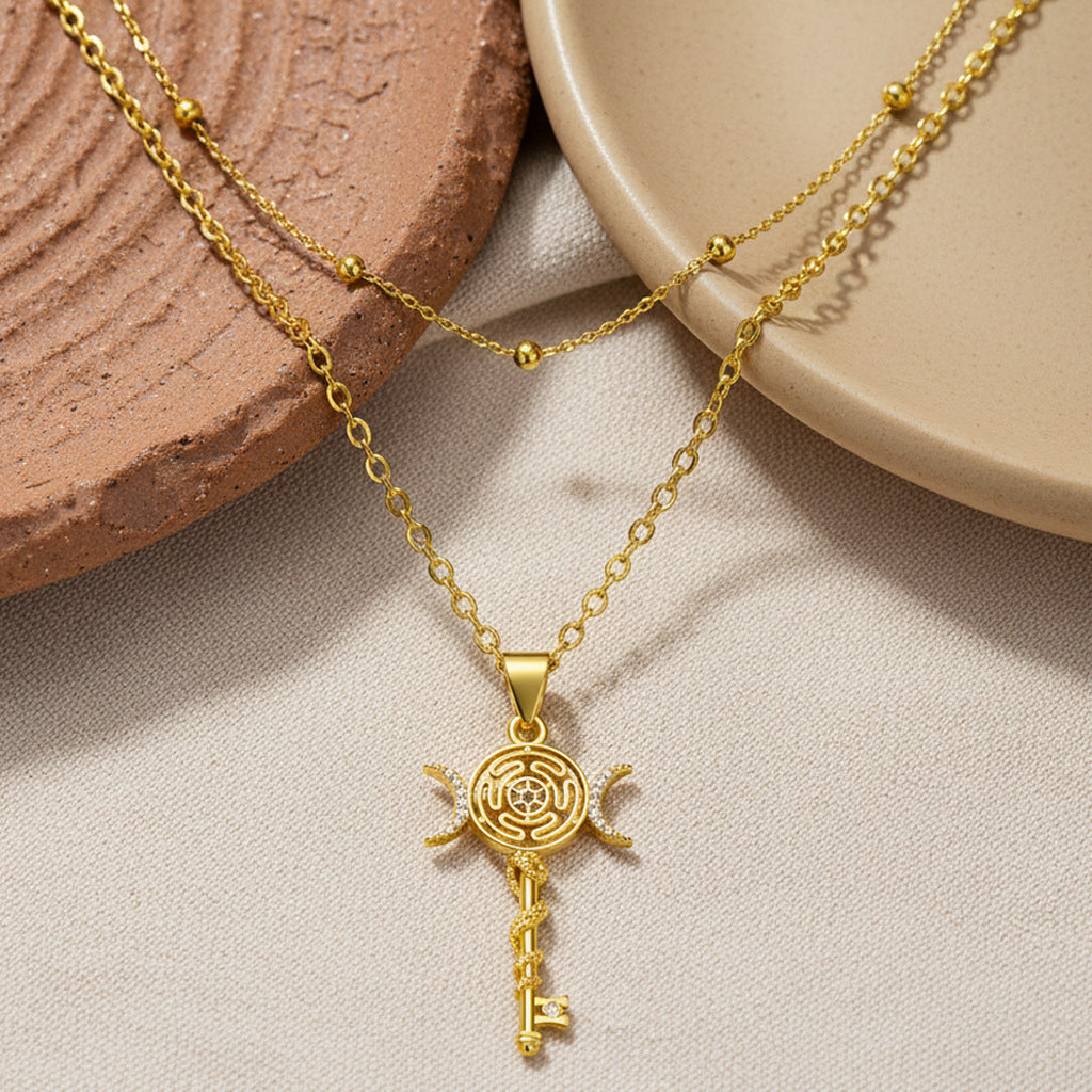 Serpentine Key Double Layered Necklace Vera Lux