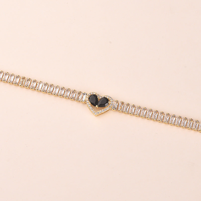 Golden Heart-Shaped Bracelet With Diamonds Light Luxury Handmade Love-Heart Design Vera Lux
