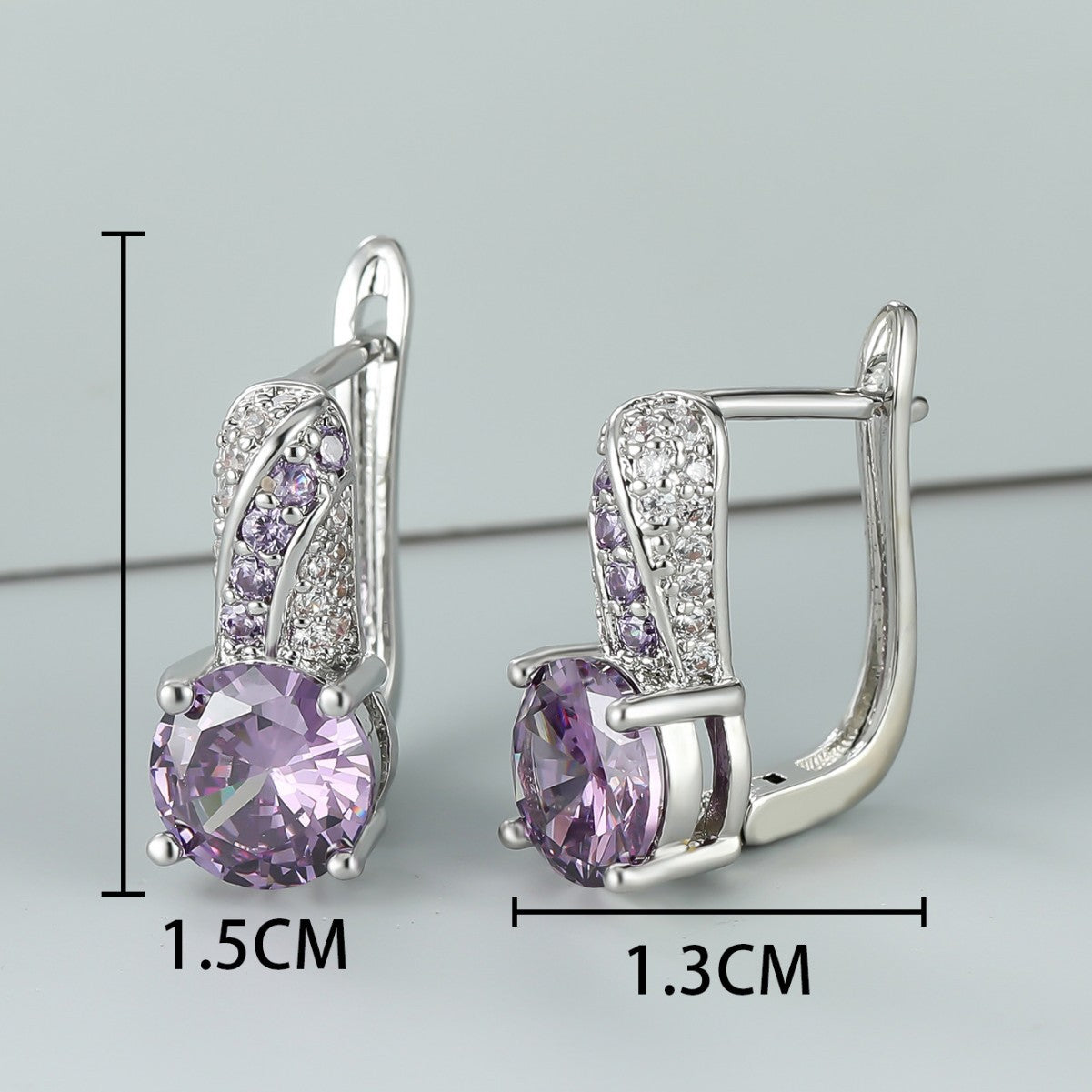 AutumnWinter Accessories White K-Gold Inlaid Round Amethyst Ear Clips Vera Lux