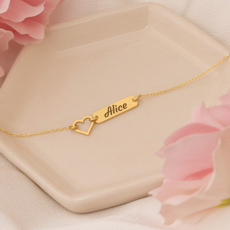 Hollow Heart Custom Name Bar Bracelet Vera Lux