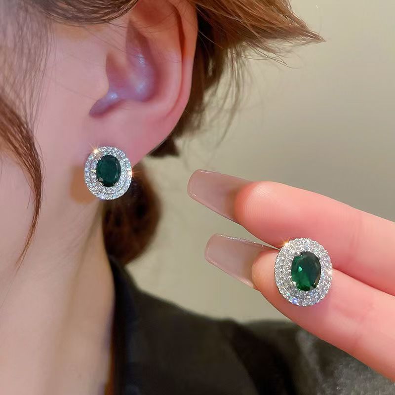 Silver Post Emerald Stud Earrings, Light Luxury Niche Unique Design, 2026 Hot Elegant Ear Jewelry Vera Lux