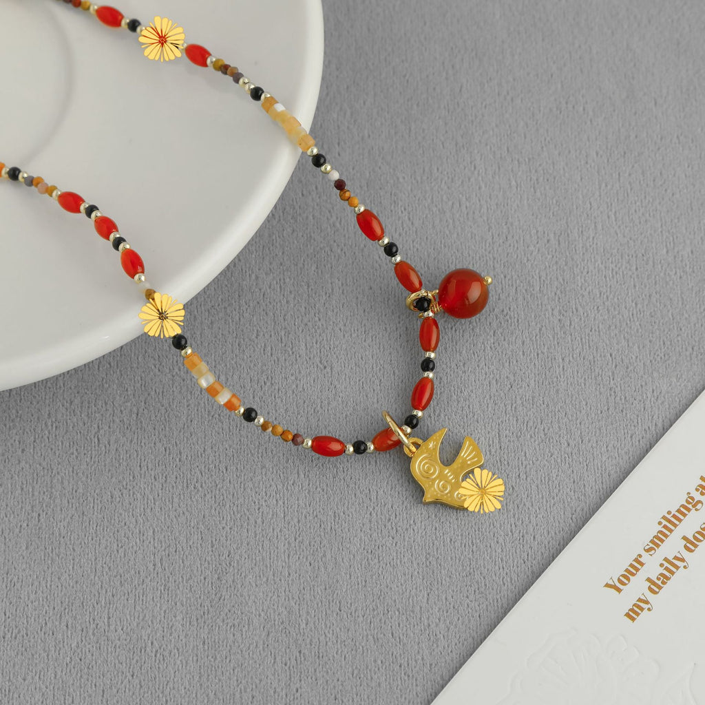 Bird Necklace New Chinese Style Ethnic Flair Minimalist Design With Natural Stone Vera Lux