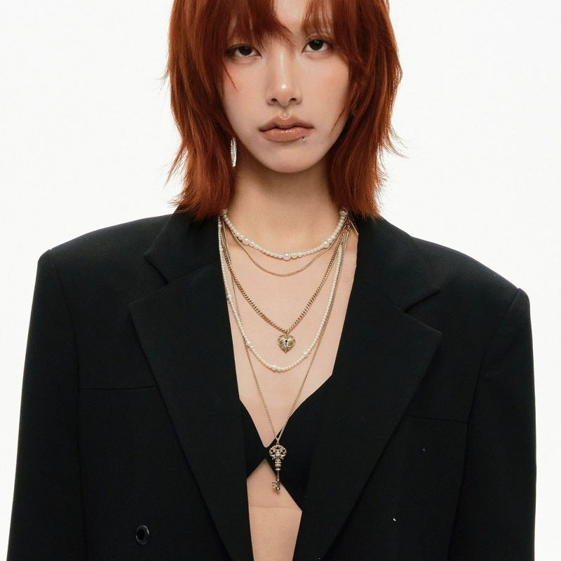 Retro Love Lock Core Series Multi-Layer Pearl Necklace Vera Lux