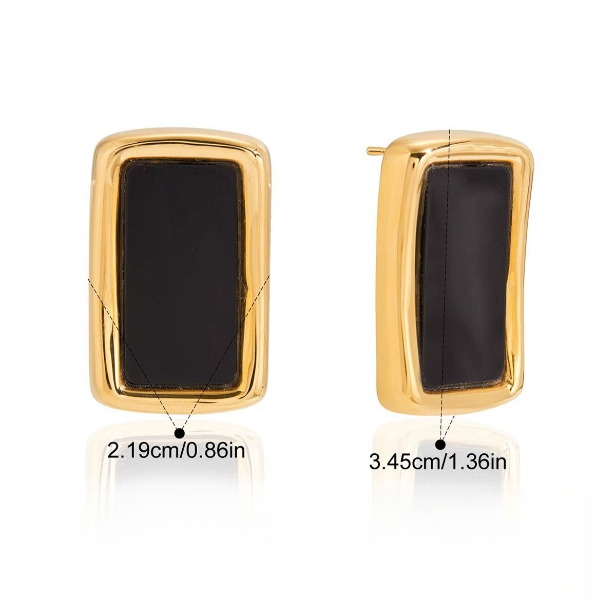 18K gold, black acrylic, and titanium steel stud earrings. Vera Lux