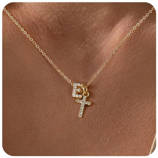 Zircon Inlaid 26 Letter Cross English Necklace Vera Lux