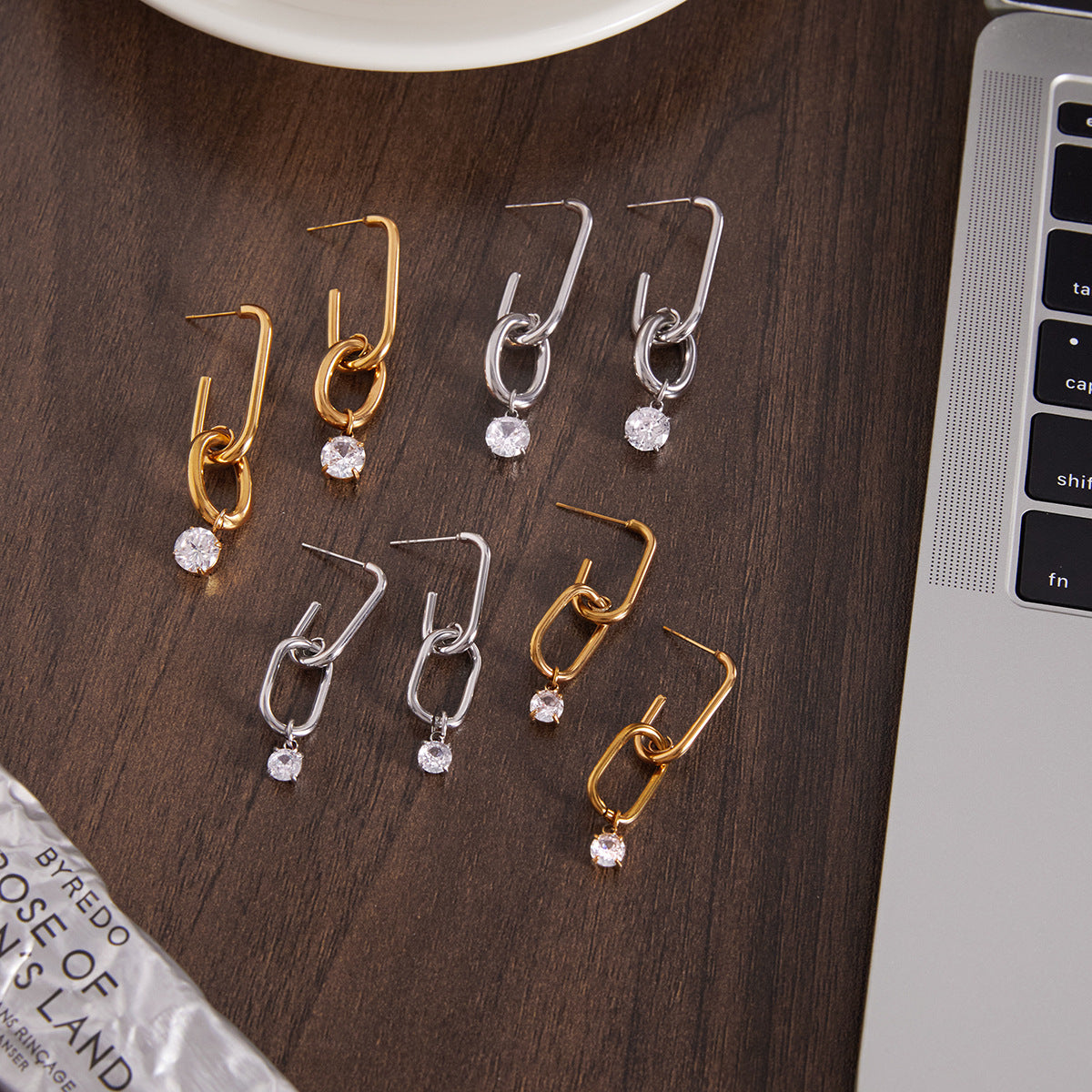 Stainless Steel Zircon Drop Hoop Earrings Vera Lux