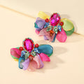Handmade Coloful Glass Chiffon Flower Stud Earrings For Women Bold Fashion Jewelry Party Prom Vacation Vera Lux