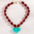 European And American-style Beaded Resin Heart Necklace Vintage Vera Lux