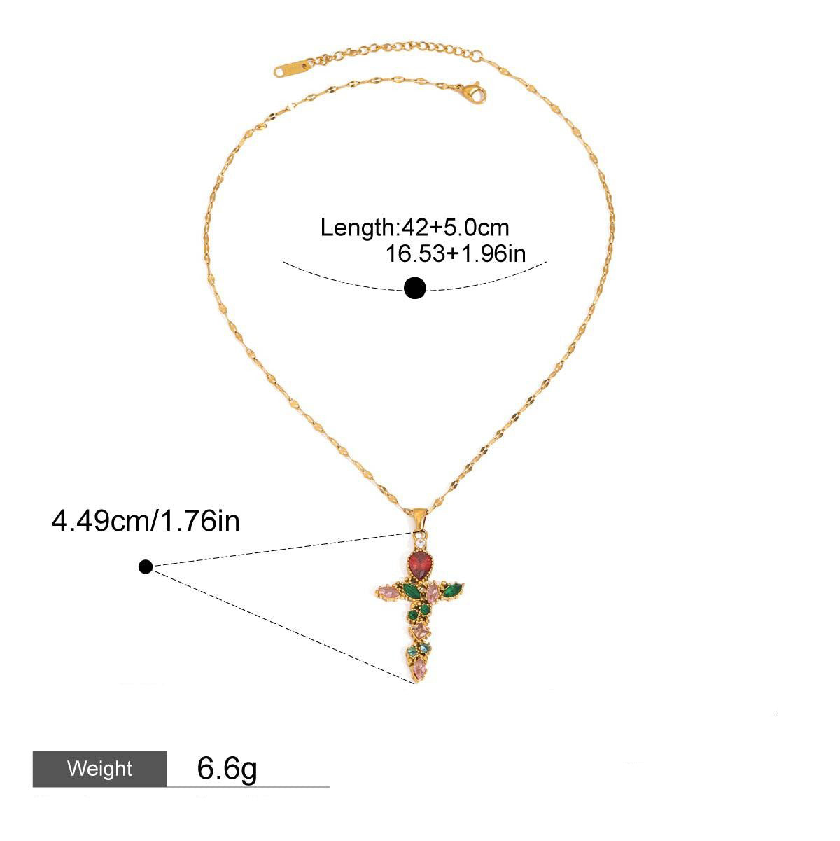18K Gold Cross Inlaid Gemstone Design Exquisite Fashion Necklace Vera Lux