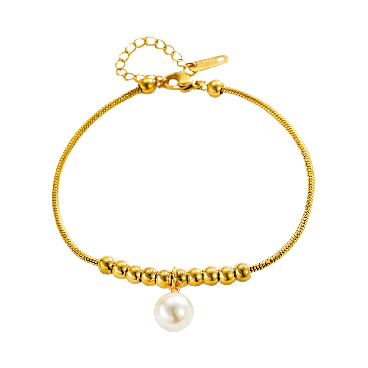 18k gold snake bone beaded anklet with a large heart-shaped heart Vera Lux