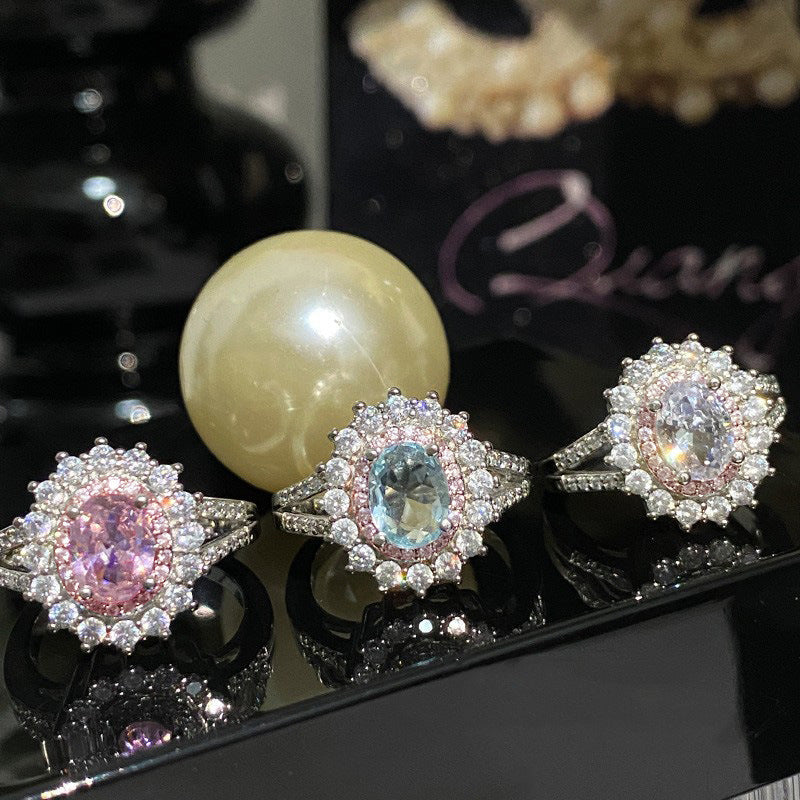 Women's Zircon Simulated Aquamarine Sunflower Ring, Luxury Full Pave Topaz Gemstone Jewelry Vera Lux