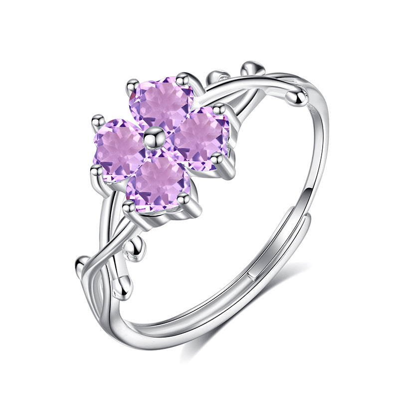 Sterling Silver Thorns Four-Leaf Clover Ring For Women Vera Lux
