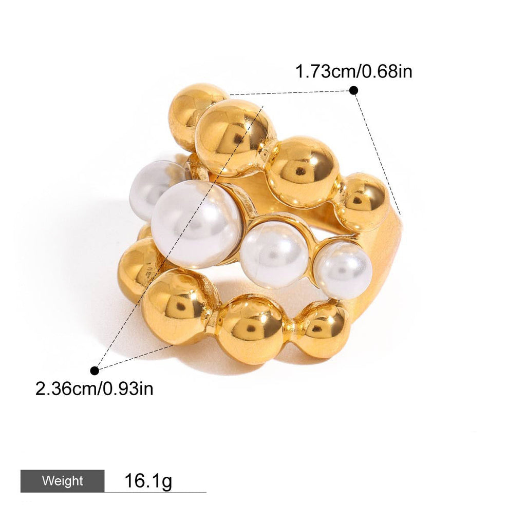 18K gold multi-layer round beads with pearl design exquisite high-end ring Vera Lux