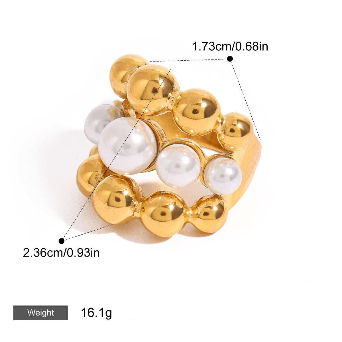 18K gold multi-layer round beads with pearl design exquisite high-end ring Vera Lux