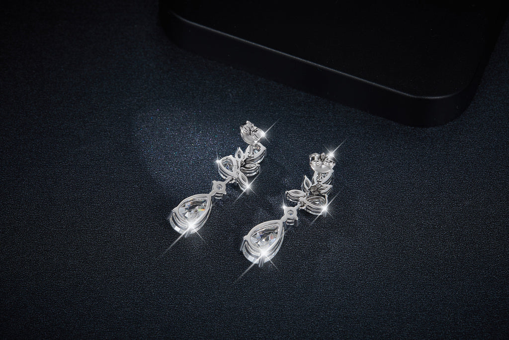 S925 Sterling Silver Pear Cut Moissanite Dangle Earrings  7x11mm Elegant Floral Cluster Drop Earrings With GRA Platinum Plated Jewelry Gift Box Set Vera Lux