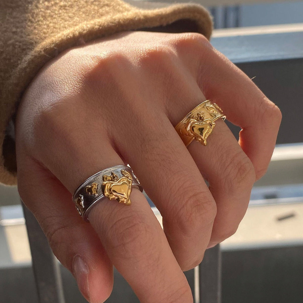18K gold heart pendant unique design personality ring Vera Lux