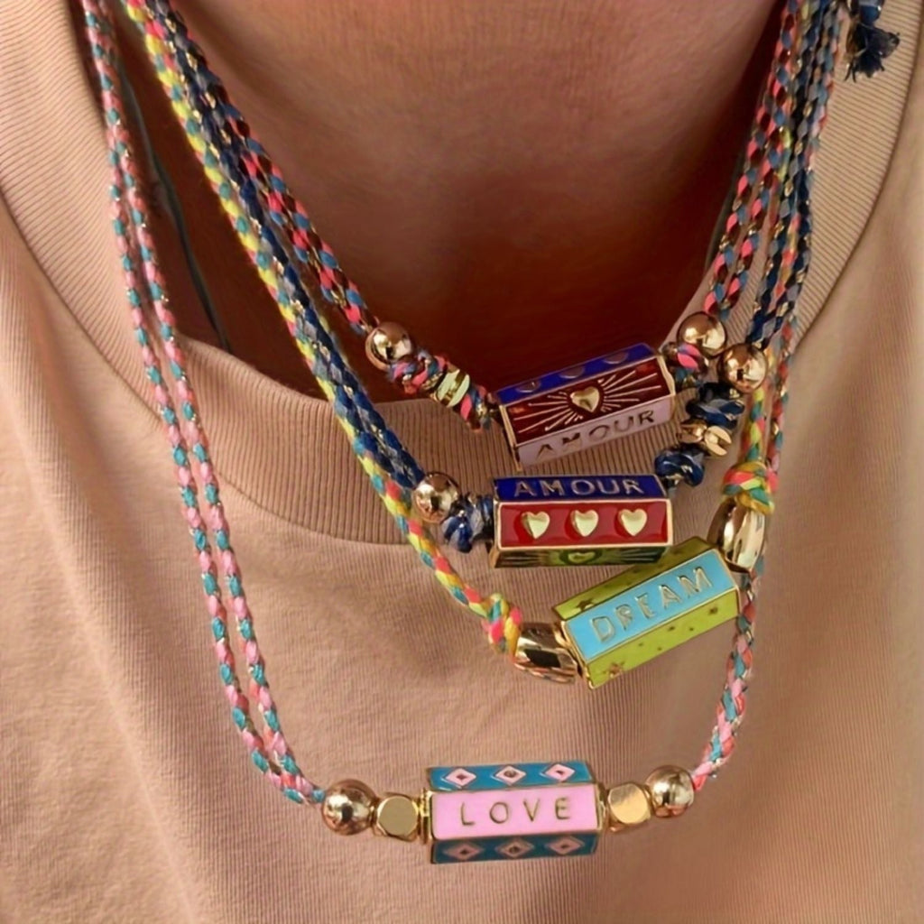 Bohemian style colorful love pendant necklace bracelet Vera Lux