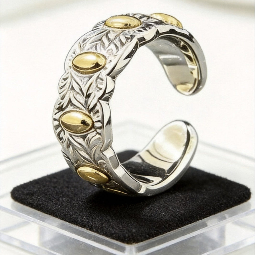 Brass Seven-Grain Rice Ring, Vintage Handcrafted Light Luxury Open Adjustable Band Vera Lux