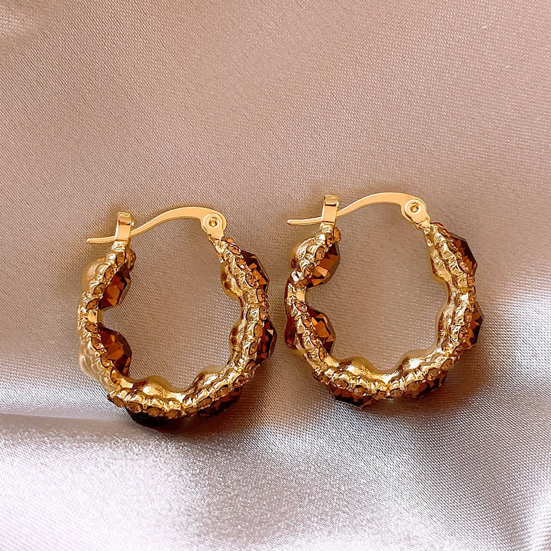 Elegant Light-luxury Coffee-colored Crystal Hoop Ear Clips Vera Lux