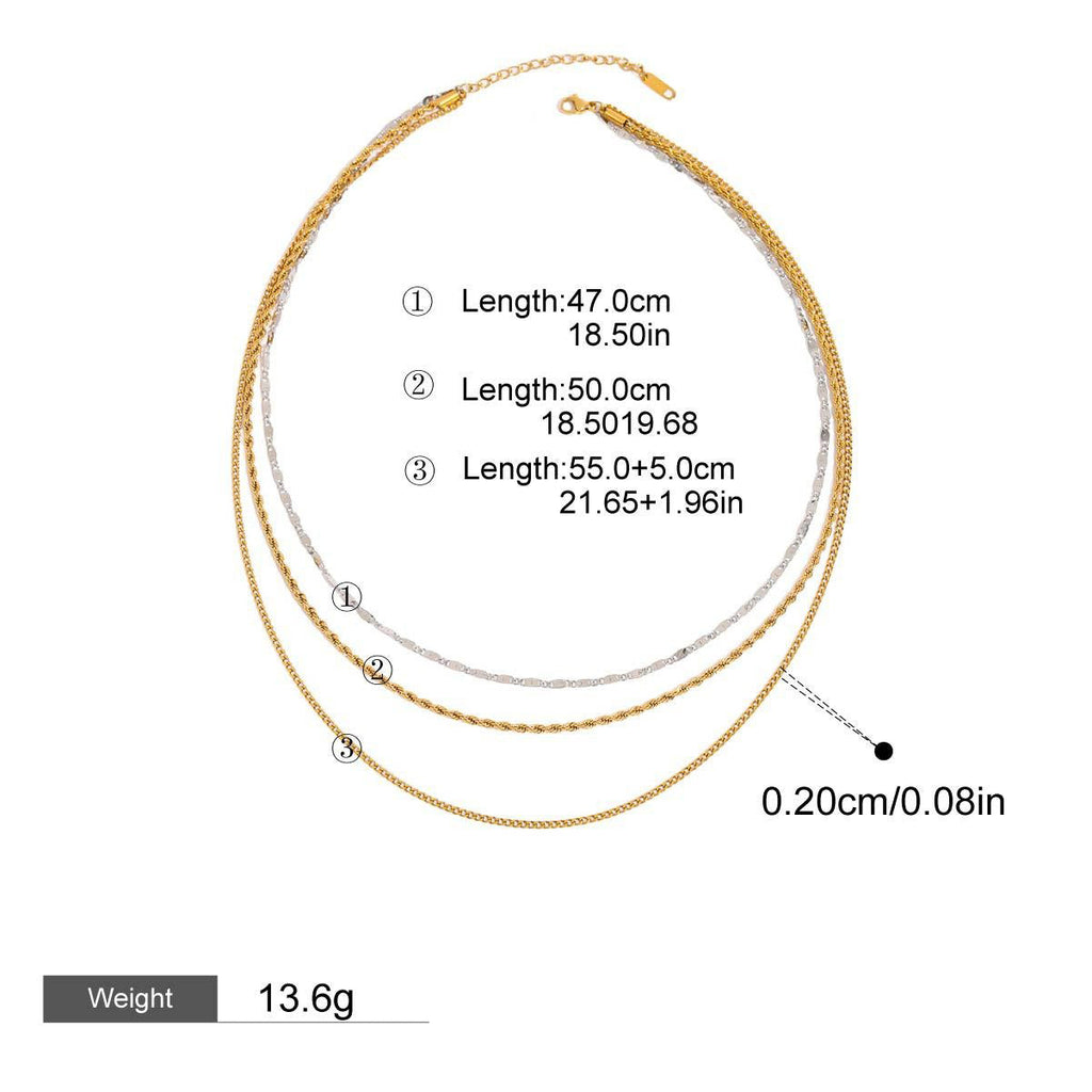 18K gold three-layer chain with gold and silver color matching design, noble and elegant necklace Vera Lux