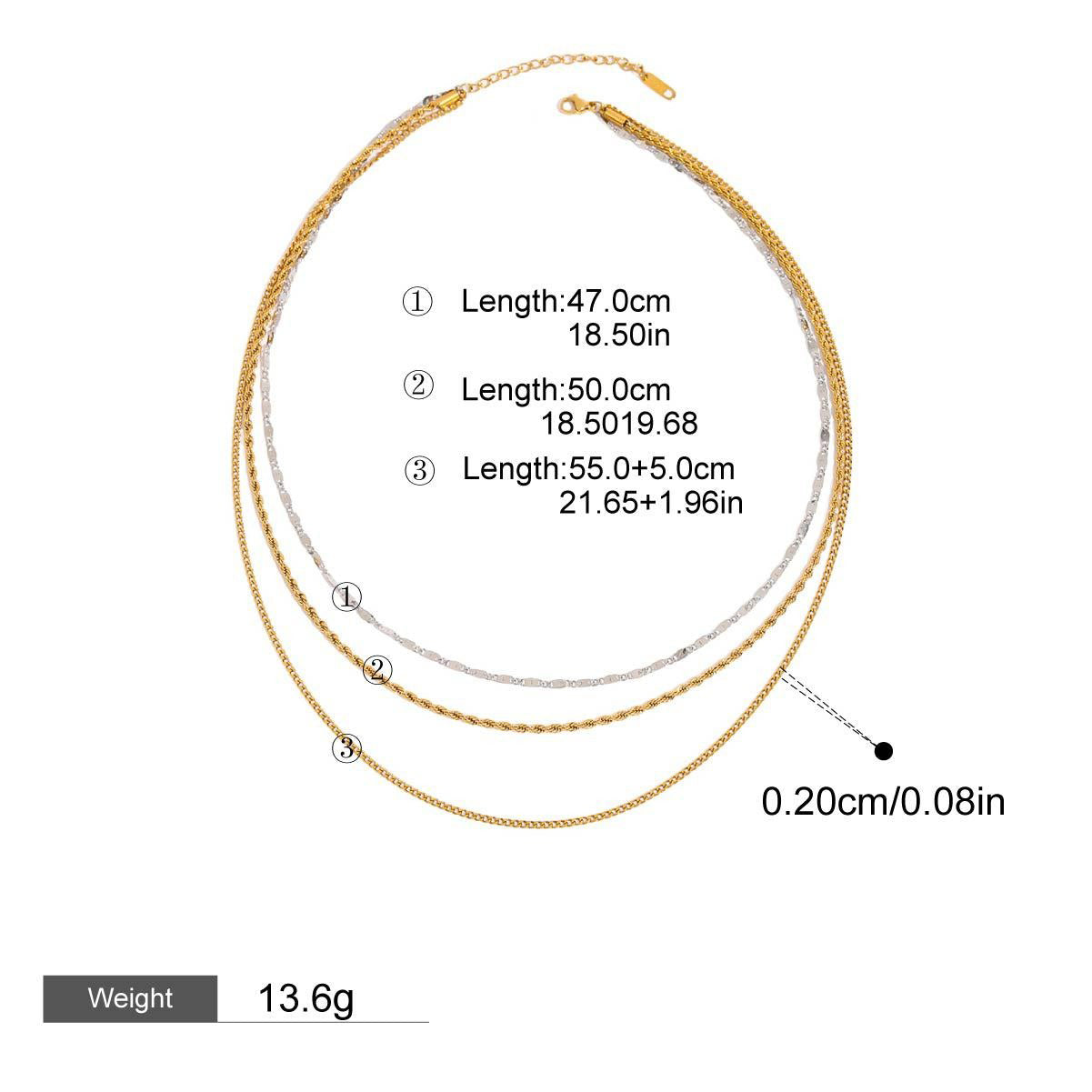 18K gold three-layer chain with gold and silver color matching design, noble and elegant necklace Vera Lux