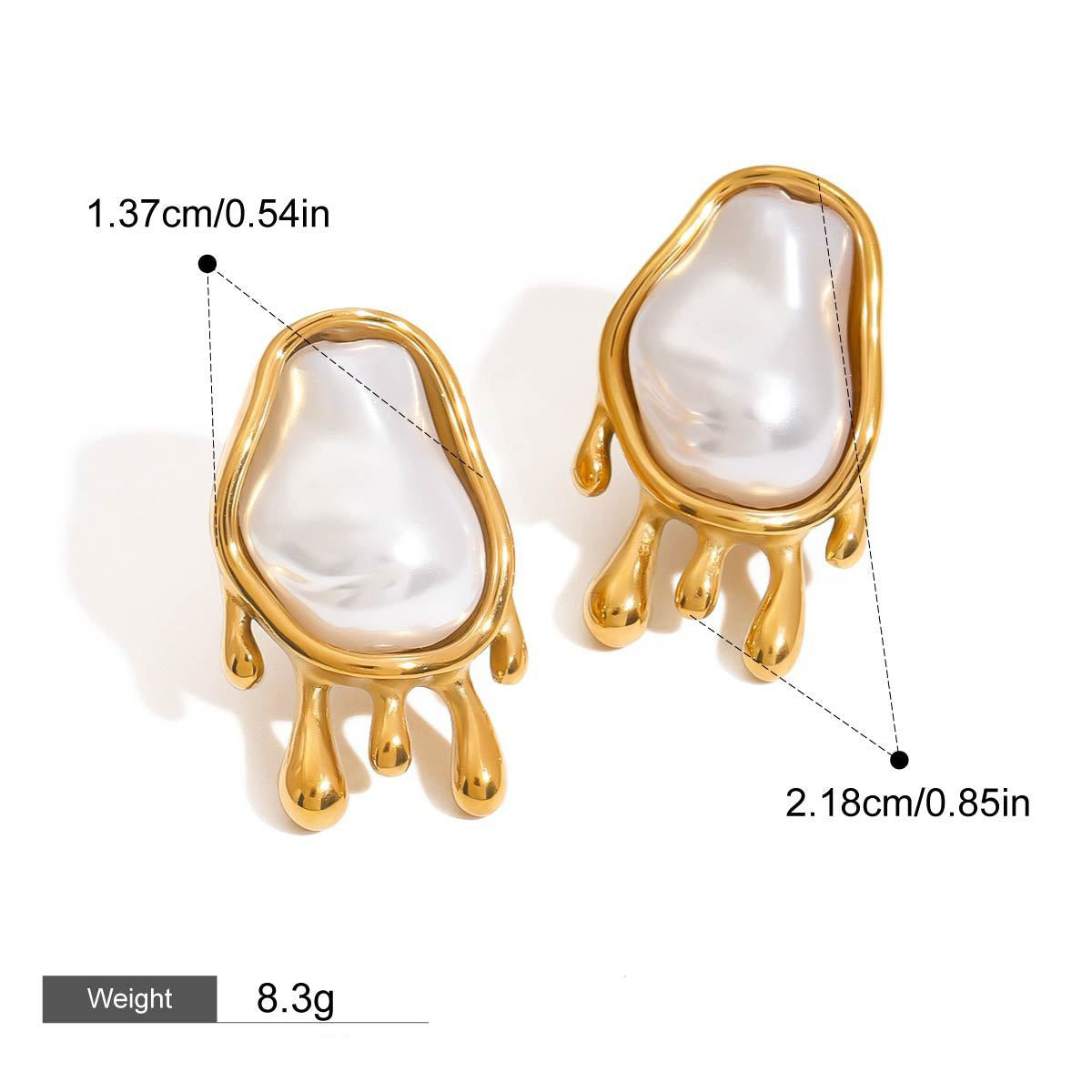 18K gold geometric oval inlaid irregular pearl design exquisite noble earrings Vera Lux