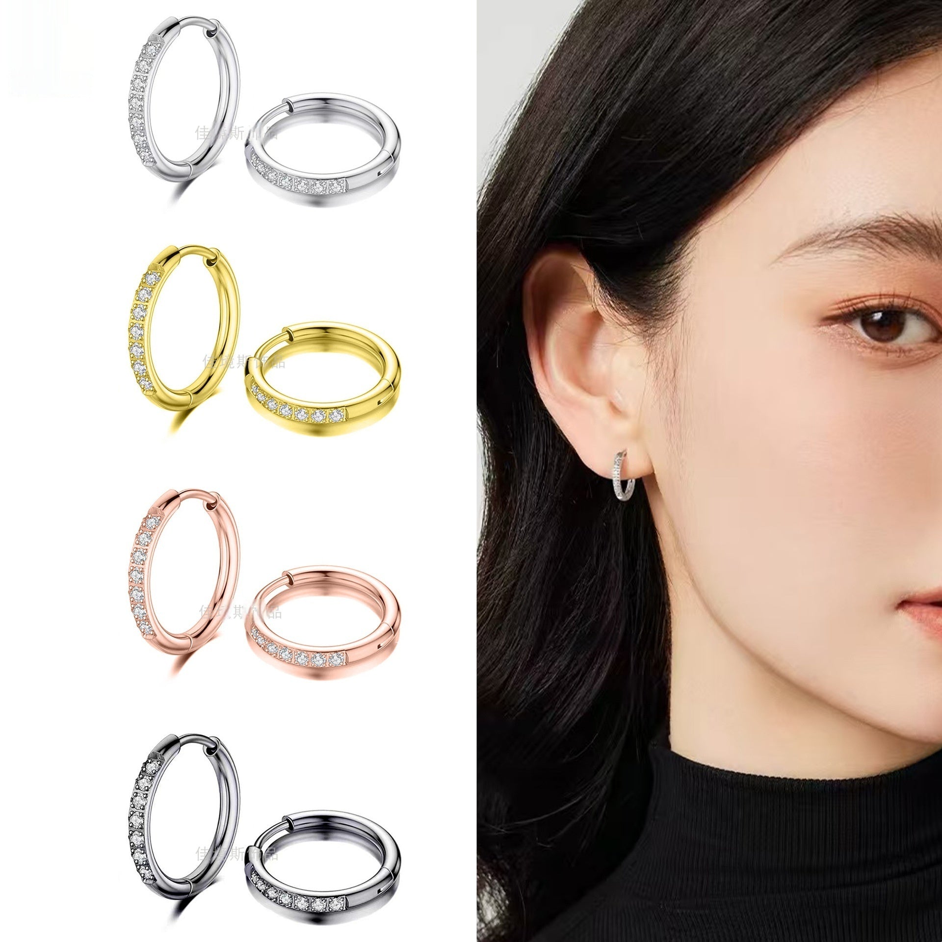 Stainless Steel Earrings With Diamond Zirconia And Plain Rings Vera Lux