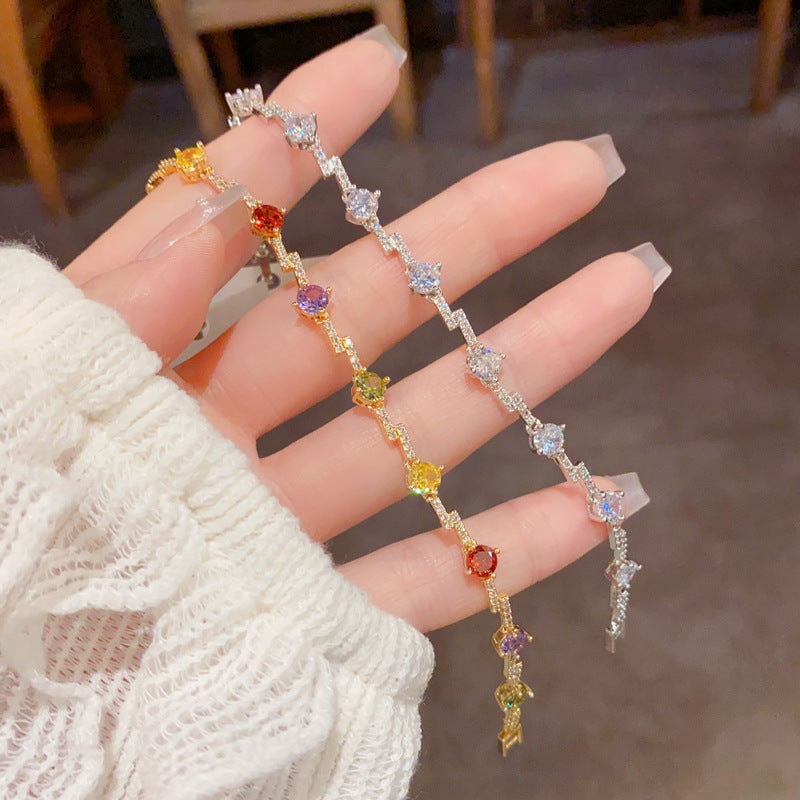 Exquisite And Fashionable Micro-pave Cubic Zirconia Irregular Colorful Bracelet Vera Lux