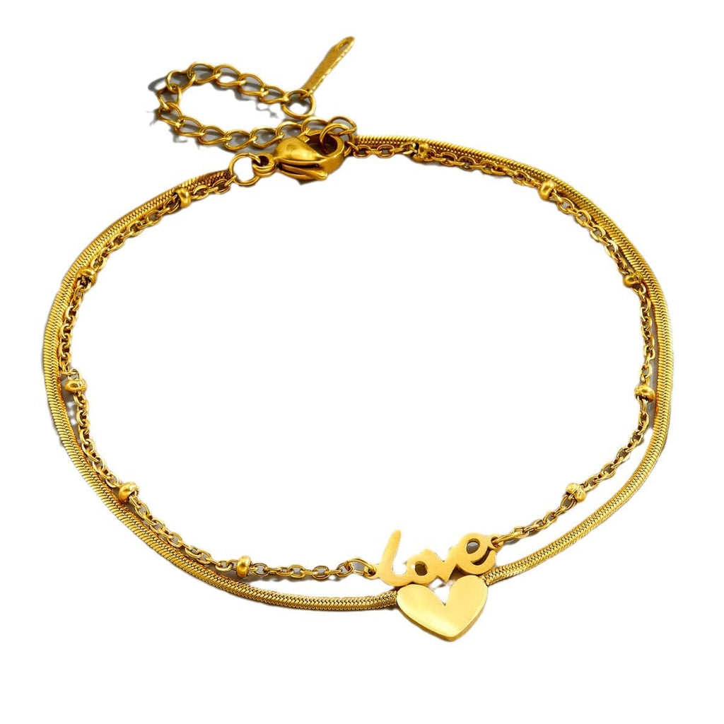 18k gold English letter heart titanium steel anklet Vera Lux
