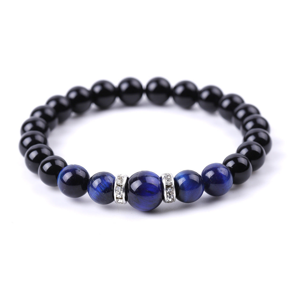 8 Mm 10mm Tigers Eye And Glossy Black Stone Micro-Inlaid Diamond Bracelet Vera Lux