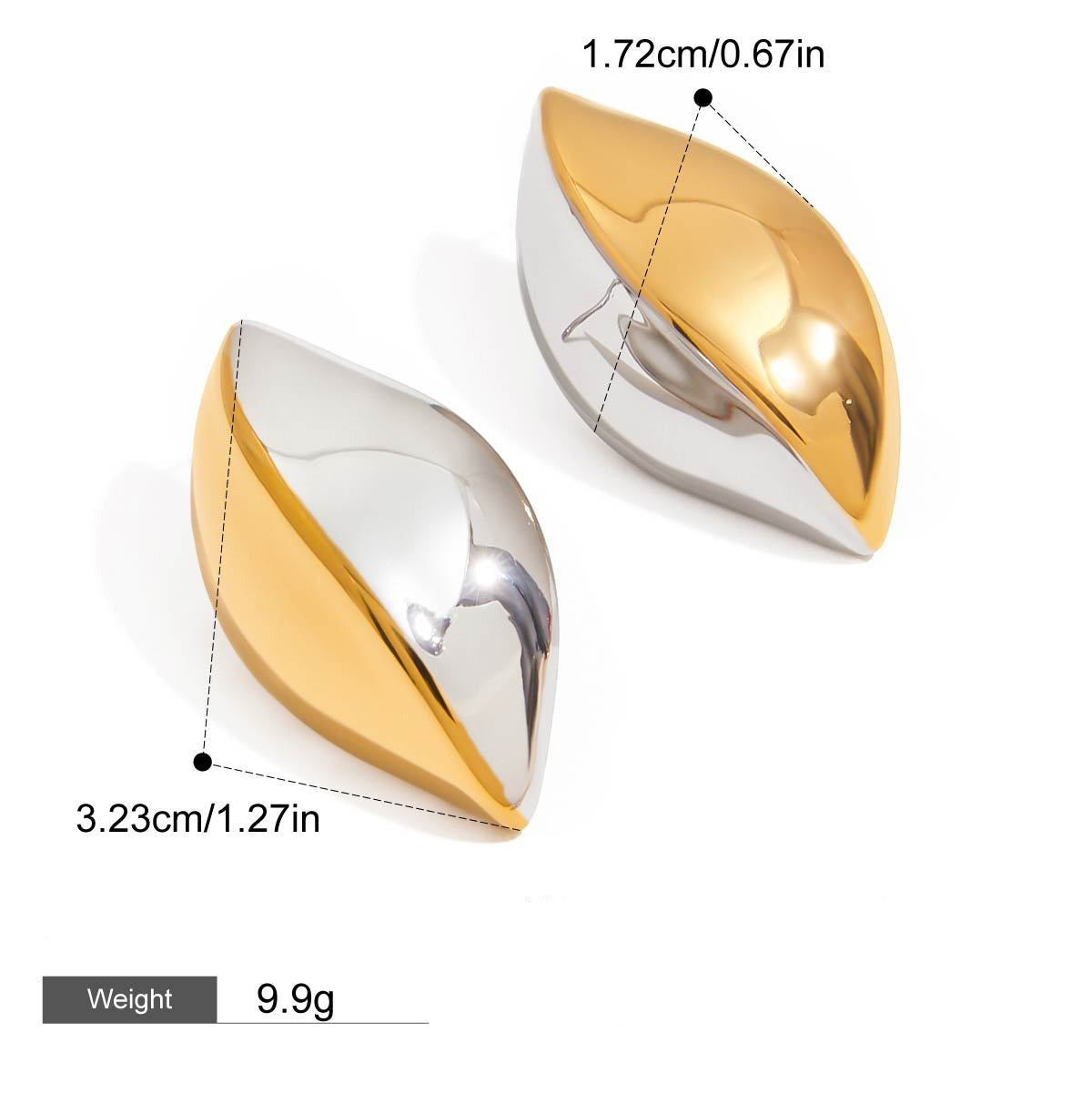 18K gold geometric shape with gold and silver color matching design simple personality earrings Vera Lux