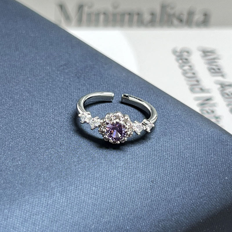 Nine Purple Fire Series Purple Rhinestone Open Ring, Sweet Cool Luxury Minimalist Unique Design Women Finger Ring Vera Lux