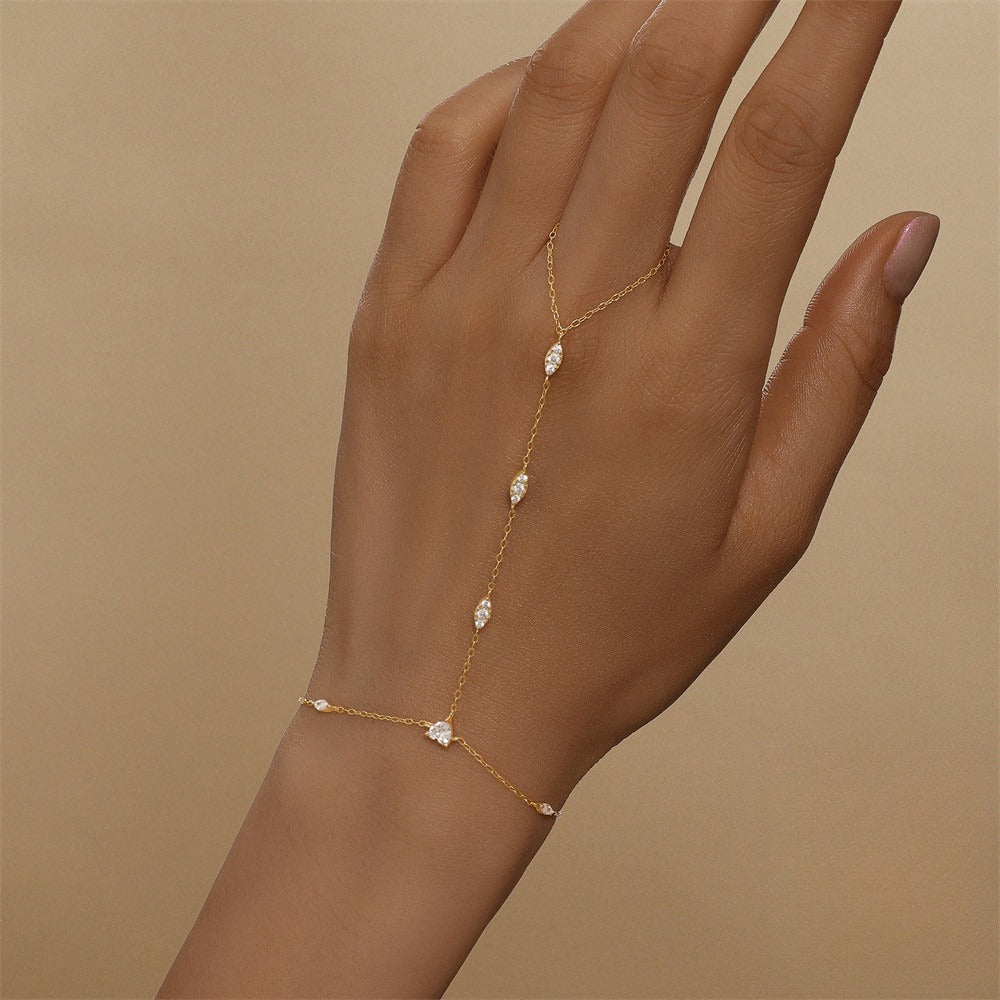 s925 sterling silver horse eye diamond bracelet ring chain finger chain Vera Lux