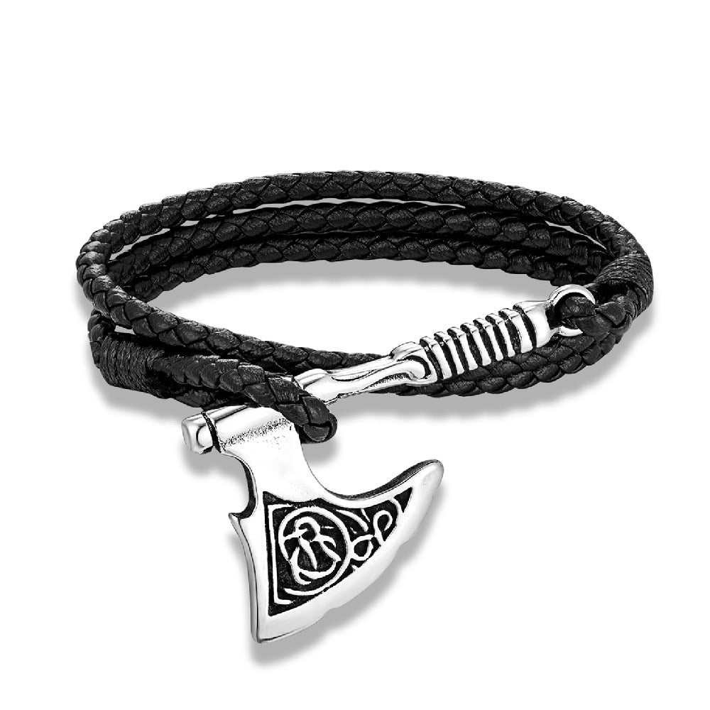 Fashionable And Versatile Leather Rope Bracelet With A Genuine Leather And Stainless Steel Axe Pendant Vera Lux