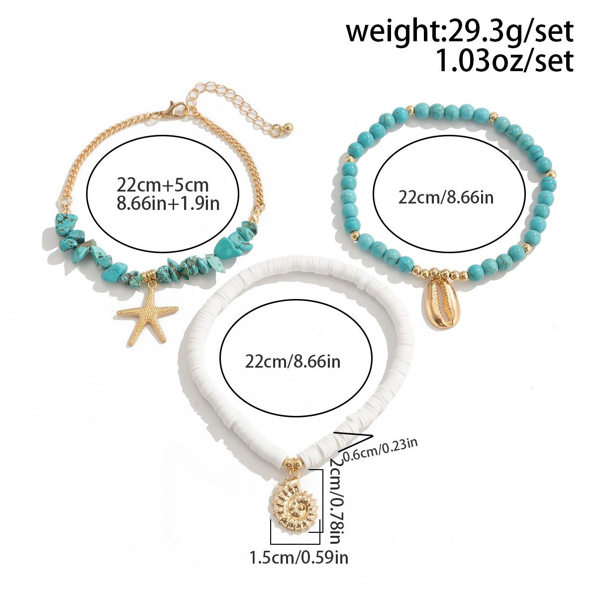 Ocean Fan Shell Rice Pearl Turquoise Anklet Vera Lux