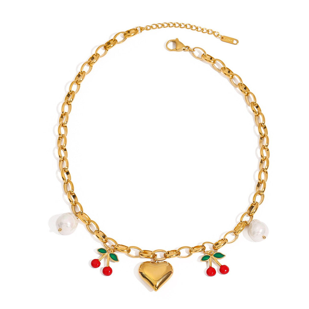 18K gold heart with cherry design exquisite and noble necklace Vera Lux