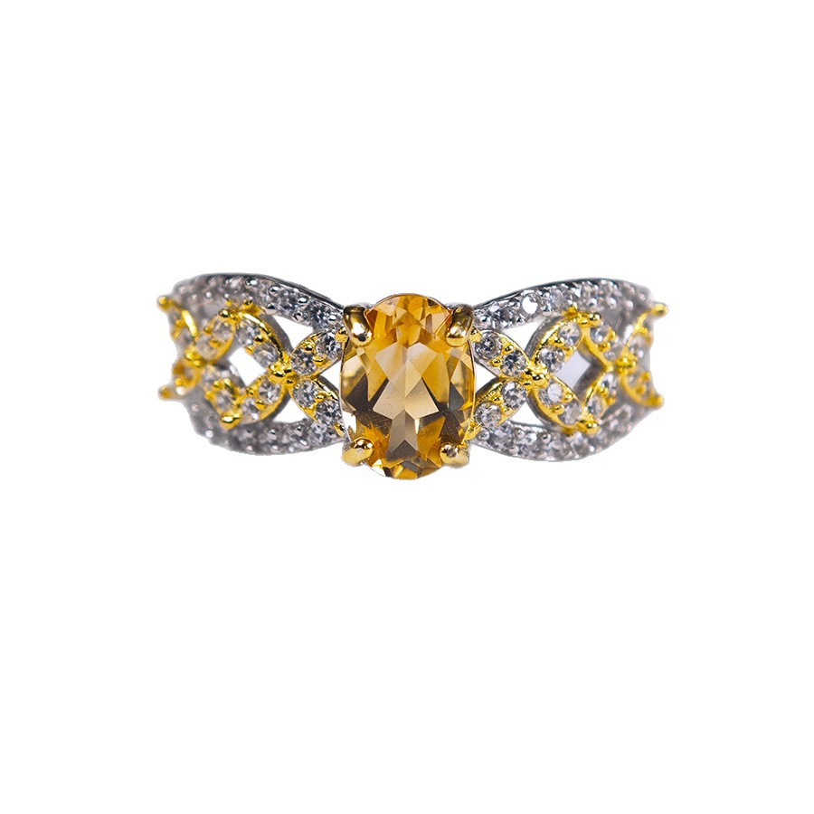 Natural Citrine 925 Silver Openwork Ring Vera Lux