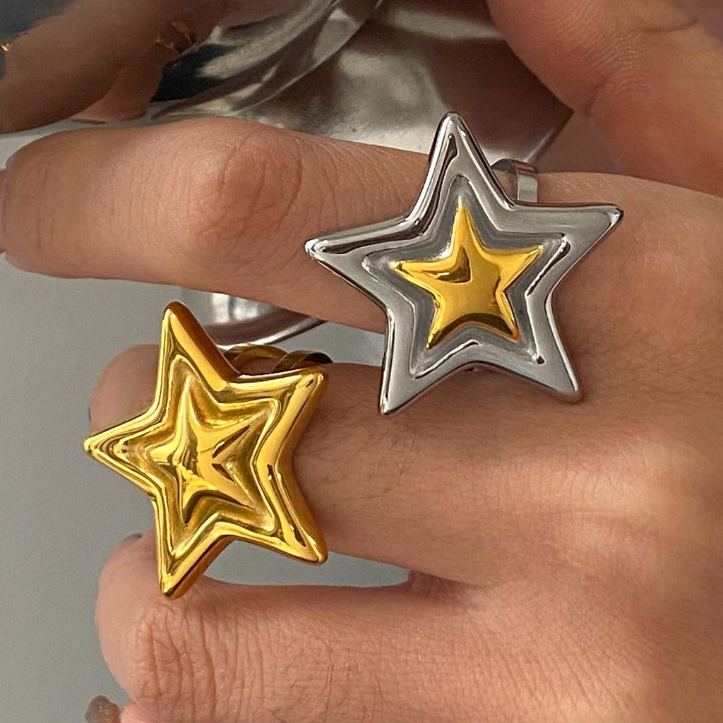18K gold five-pointed star with texture design simple personality ring Vera Lux