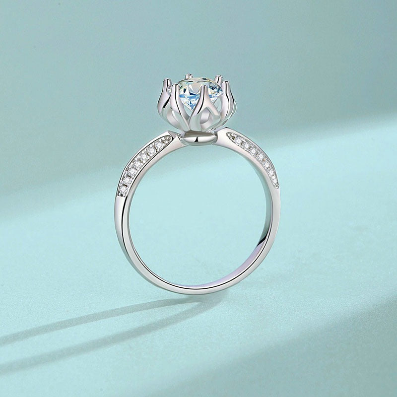 S925 Sterling Silver Anemone Flower Moissanite Diamond Ring Vera Lux
