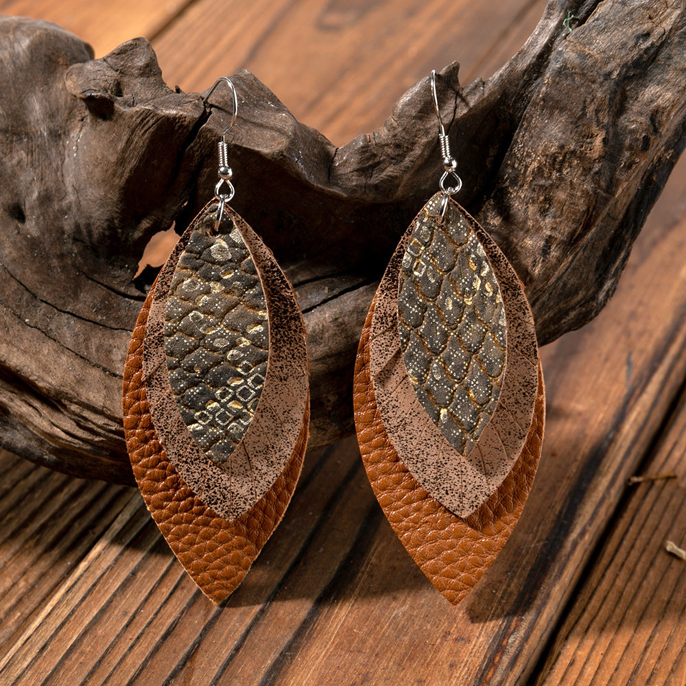 Fashionable Leather Multi-Layer Earrings In A Cartoon Style Vera Lux