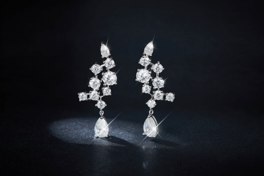 S925 Sterling Silver Pear Cut Moissanite Crawler Earrings  5x8mm Teardrop Climber Dangle With GRA Certificate Platinum Plated Jewelry Gift Box Set Vera Lux