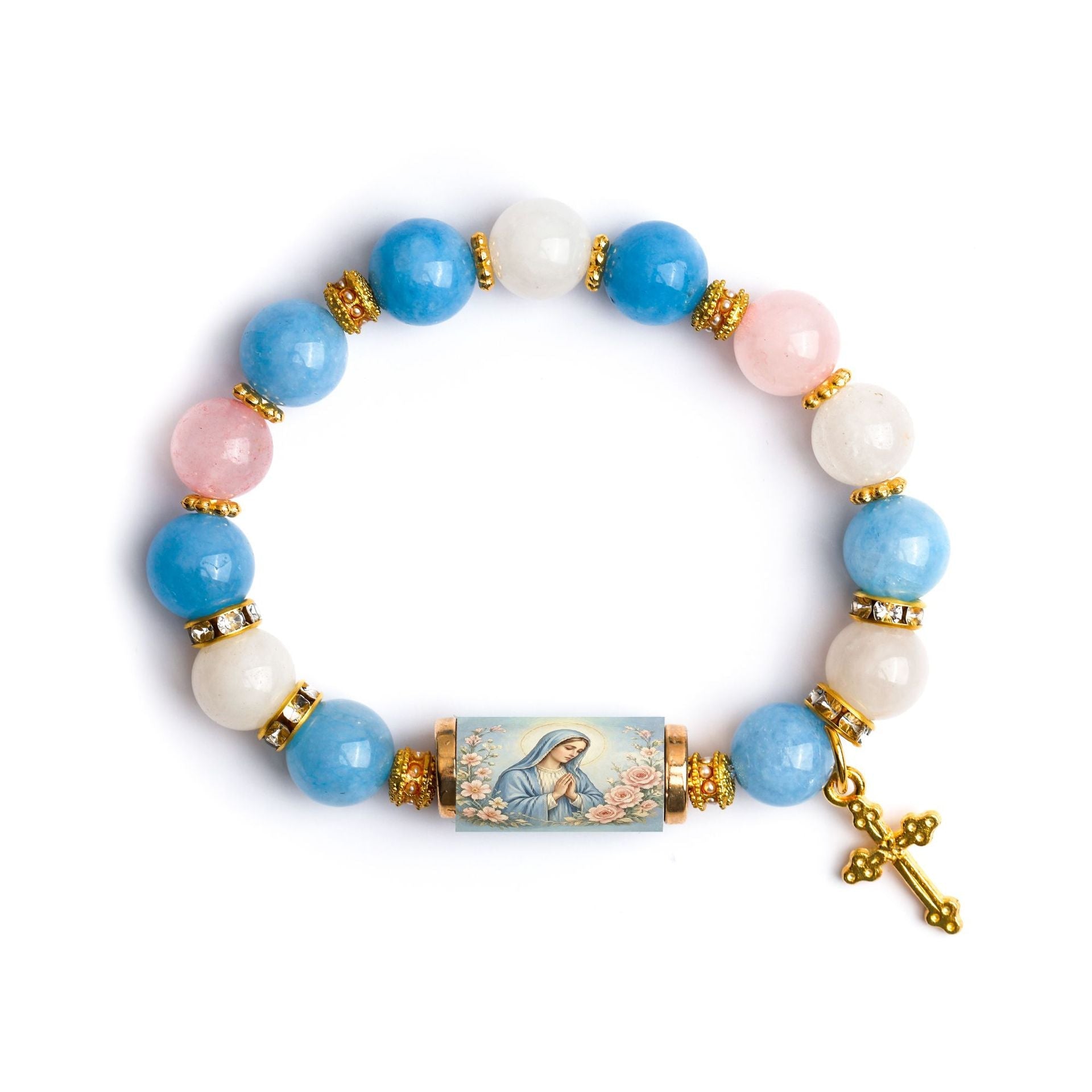 Gold Plated Alloy Cross Pendant Bracelet Women White Chalcedony Cross Jewelry Vera Lux